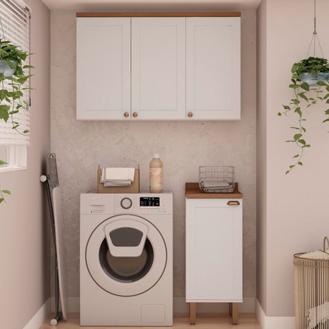 Kit Área de Serviço com 2 Módulos com Portas Provençais para Lavanderia 100% MDF Branco