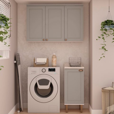 Lavanderia Modulada 2 Peças 100% MDF Cinza/Branco Fendi