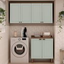 Ver imagem 1 de Kit Área de Serviço com 3 Módulos com Portas Provençais para Lavanderia 100% MDF Verde/Mint