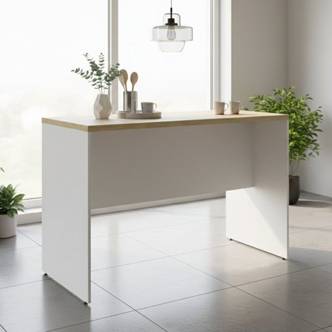Bancada para Cozinha 136x87,5cm TM1305 com Tampo Carvalho Tropical 100% MDF Grazi Branco
