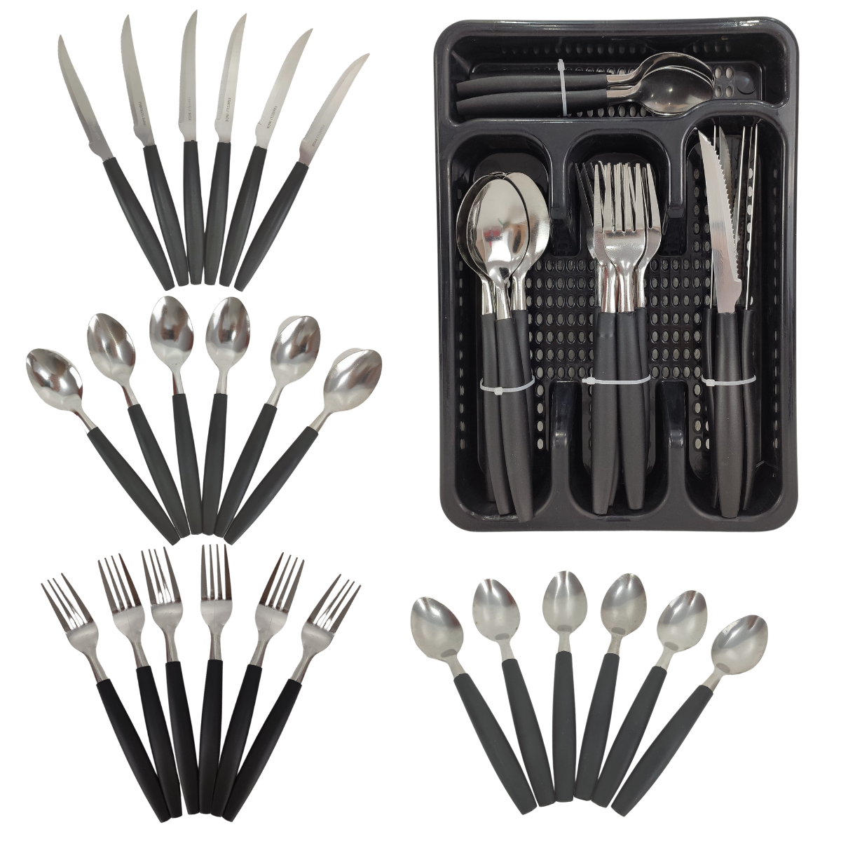 Faqueiro Jogo de Talheres 25 Peças Aço Inox Porta Talher Organizador Faca Colher Garfo Colher de Chá - 2