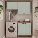 Ver imagem 1 de Kit Área de Serviço com 3 Módulos com Portas Provençais para Lavanderia 100% MDF Verde/Mint