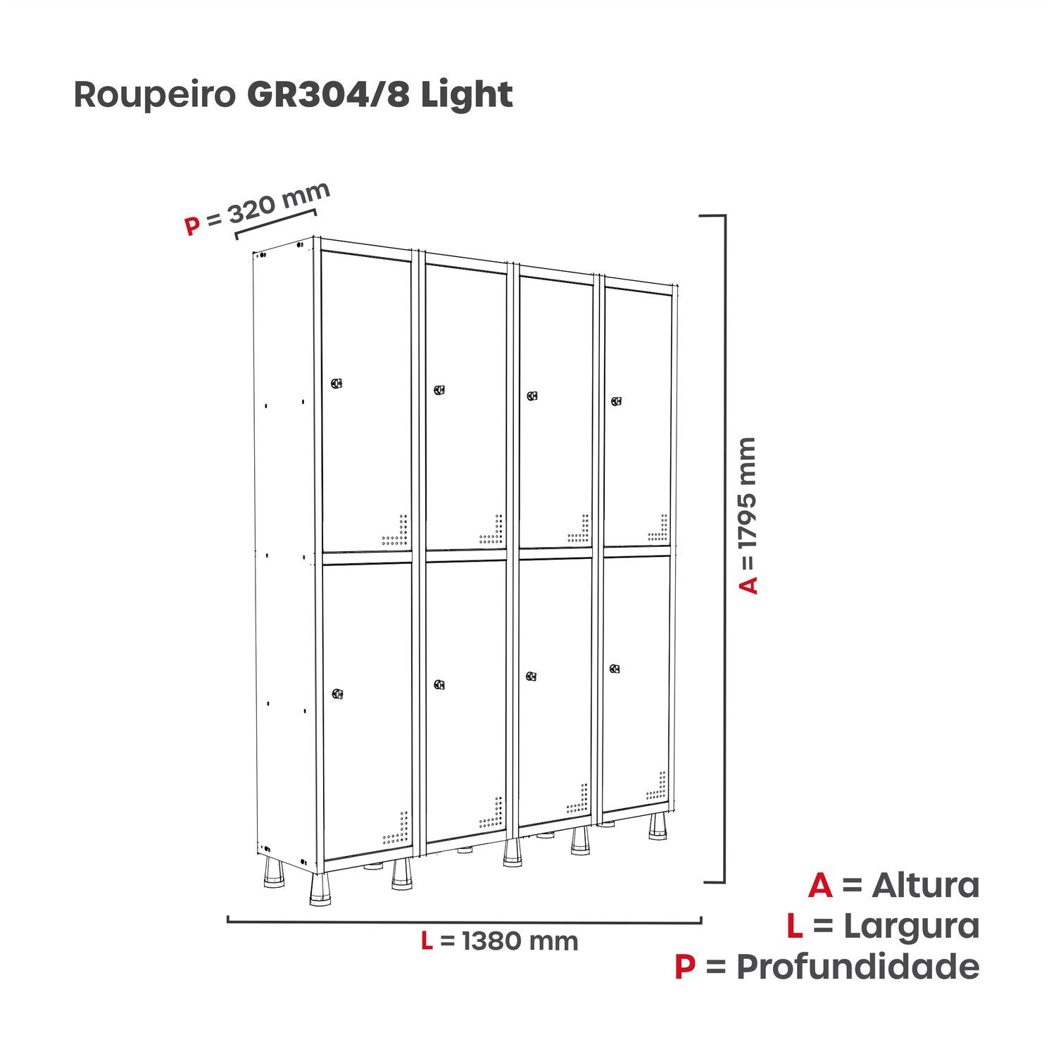 Roupeiro Aco Light 4v 08 Portas Gr304/8 - 4