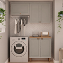 Ver imagem 1 de Kit Área de Serviço com 3 Módulos com Portas Provençais para Lavanderia 100% MDF Cinza/Branco Fendi