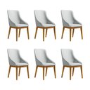 Ver imagem 2 de Kit 6 Cadeiras de Jantar Estofada Elisa Anatômica Linho Cinza Base Madeira Maciça Mel