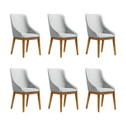 Kit 6 Cadeiras de Jantar Estofada Elisa Anatômica Linho Cinza Base Madeira Maciça Mel - 2