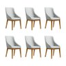 Kit 6 Cadeiras de Jantar Estofada Elisa Anatômica Linho Cinza Base Madeira Maciça Mel - 2