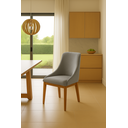 Ver imagem 1 de Kit 6 Cadeiras de Jantar Estofada Elisa Anatômica Linho Cinza Base Madeira Maciça Mel