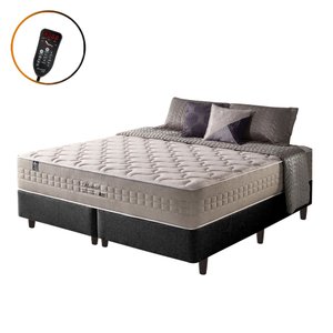Cama Box King Preta + Colchão Molas Ensacadas Magnético Massageador e Bio Quântico Phoenix 193cm