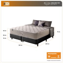 Cama Box King Preta + Colchão Molas Ensacadas Magnético Massageador e Bio Quântico Phoenix 193cm - 3