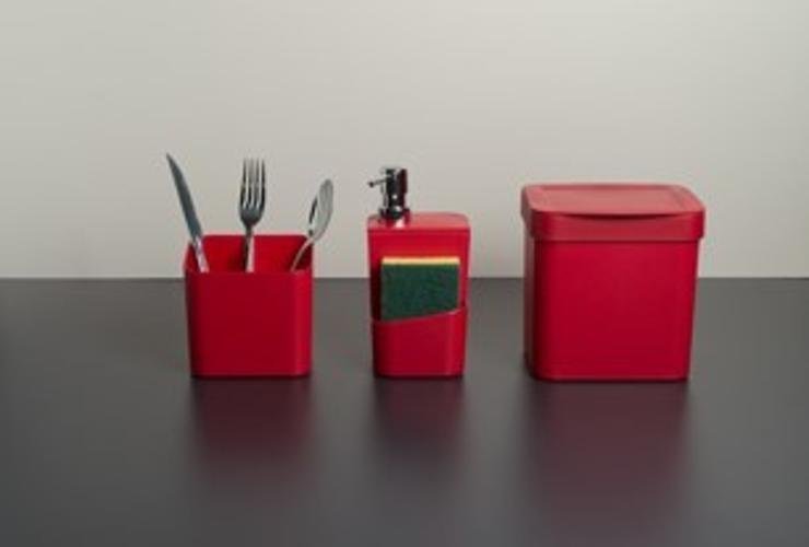 Kit Escorredor Louça Lixeira 2,5L Dispenser Ou - Vermelho - 3