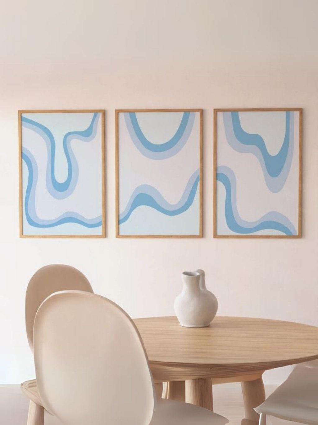 Kit 3 Quadros Decorativos Linhas Wave Azul Moderno Minimalista