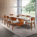 Ver imagem 1 de Sala de Jantar Mesa Ane 220cm Tampo Laqueado com Vidro Canto Moeda e 8 Cadeiras Viena Gold