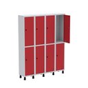 Ver imagem 1 de Armário Locker Guarda Volume Aço Light 8 Portas 138x179,5cm Cinza/Vermelho