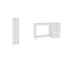 Ver imagem 2 de Conjunto 2 Peças Escrivaninha 120 cm 7 Gavetas com Estante Multiuso 12 Nichos Caracol Branco
