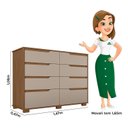 Ver imagem 3 de Cômoda para Quarto 8 Gavetas 147cm Georgia Marrom/Carvalho/Fendi