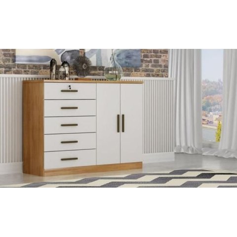 Cômoda com Sapateira Space 5 Gavetas - Móveis Novo Horizonte Cumaru Fendi