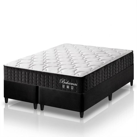 Cama Box Queen Bipartido Preto + Colchão Molas Ensacadas Zidi Bahamas 158x198x61cm