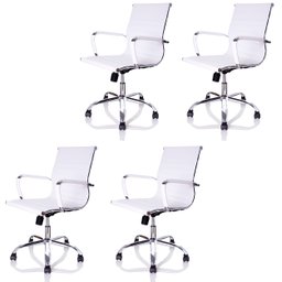 Kit com 4 Cadeiras Diretor Charles Eames Esteirinha Branca Giratória 11D - 6