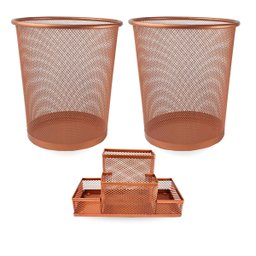 Lixeira e Kit Organizador de Mesa Rose Gold Escritório - 2