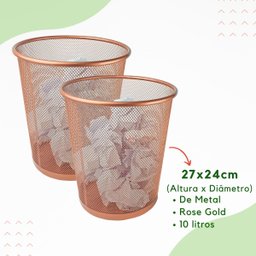 Lixeira e Kit Organizador de Mesa Rose Gold Escritório - 5