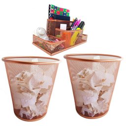 Lixeira e Kit Organizador de Mesa Rose Gold Escritório - 1
