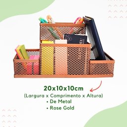 Lixeira e Kit Organizador de Mesa Rose Gold Escritório - 6