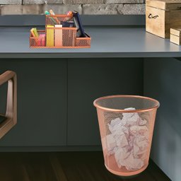 Lixeira e Kit Organizador de Mesa Rose Gold Escritório - 7