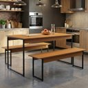Ver imagem 1 de Mesa de Jantar 6 Lugares com 2 Bancos Canela/preto Fosco