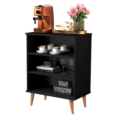 Buffet / Balcão Br Estilo Retrô com Pés em Madeira Maciça Cor Preto Jm