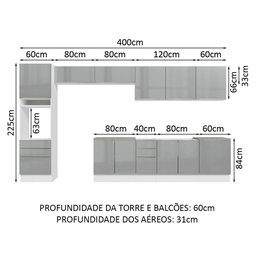 Armário De Cozinha Completa 400Cm Branco/Cinza - 9