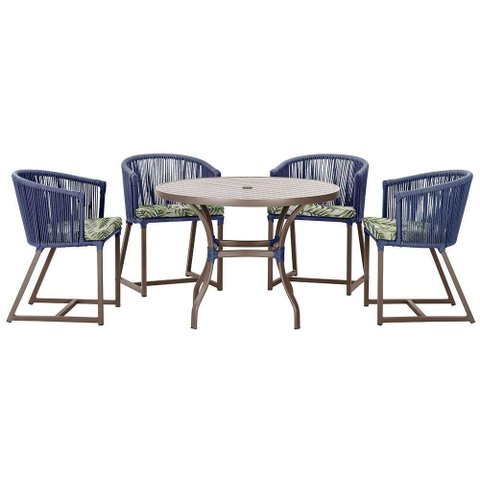 Mesa com 4 Cadeiras e Noronha Estofado 5 Trama Original Azul