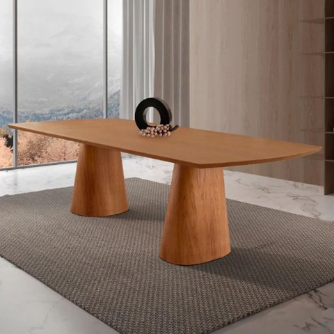 Mesa para Sala de Jantar Noronha 240cm Madeira Tampo Barril Laminado Moderna Mobília