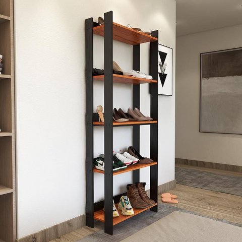 Sapateira Multiuso para Calçados 5 Andares Organizador Mdp 15mm Preto - Nature Preto - Nature