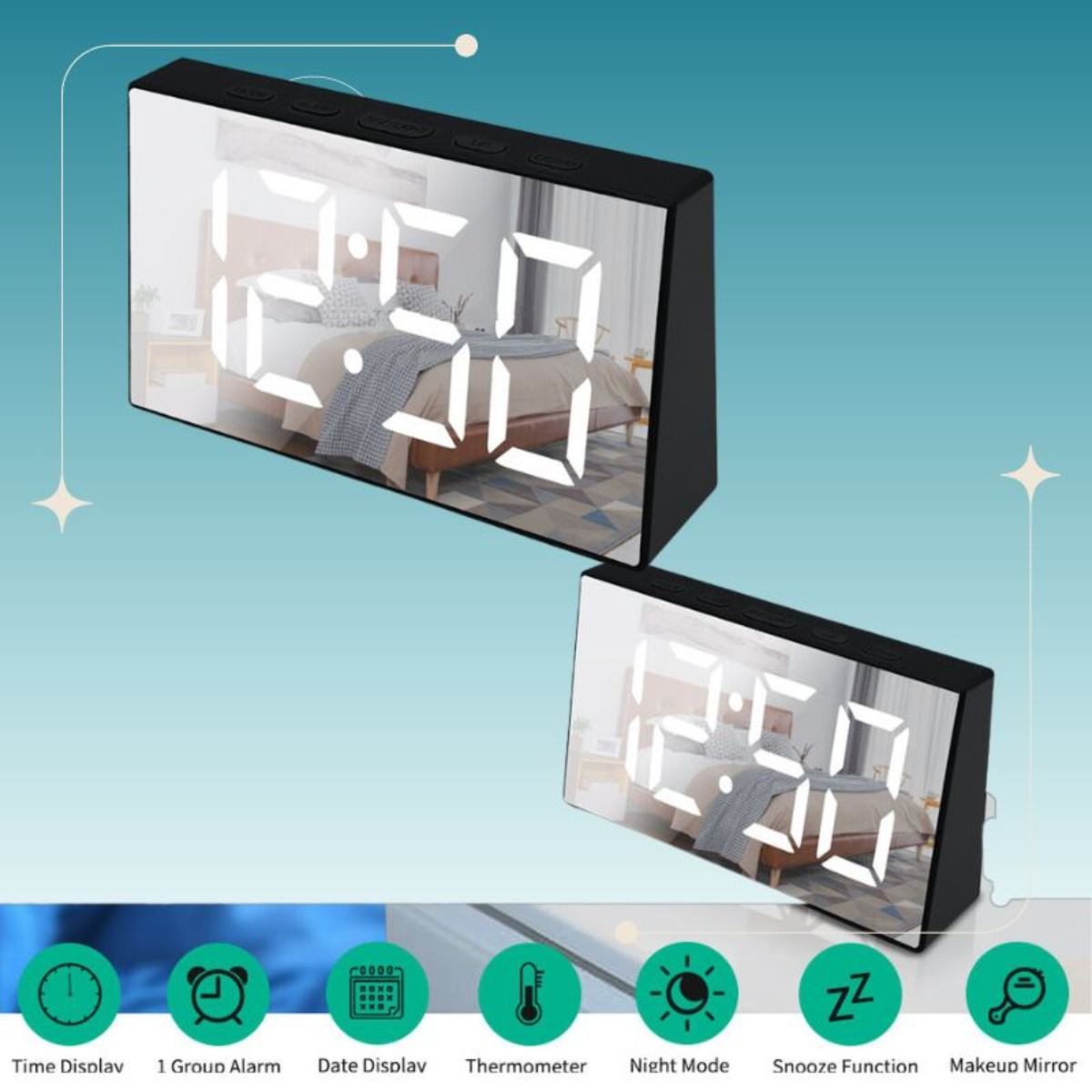 Relógio Led Digital de Mesa com Espelho - 3