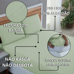 Lençol Cama Box Queen 200 Fios 4 Peças Conjunto com Virol 100% Algodão:verde - 9