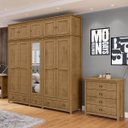 Ver imagem 1 de Conjunto Quarto: Guarda-roupa 10 Portas, Cômoda 4 Gavetas Topázio Freijó Madeira Pinus - Finestra