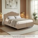 Ver imagem 2 de Kit Cama Box Queen + Cabeceira Estofada em Madeira Maciça Curva Provençal com Capitonê Bege/Dourado
