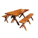 Ver imagem 1 de Conjunto Rústico de Mesa 2m e 2 Bancos Sem Encosto Madeira Maciça Pinus