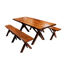 Conjunto Rústico de Mesa 2m e 2 Bancos Sem Encosto Madeira Maciça Pinus - 2