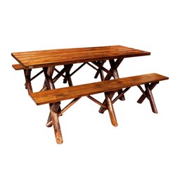 Conjunto Rústico de Mesa 2m e 2 Bancos Sem Encosto Madeira Maciça Pinus - 3