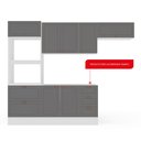 Ver imagem 5 de Cozinha Pérola com Rodapé Completa Modulada 4 Peças Torre Quente Aéreo 3 Portas e Balcão 2 Gavetas 3 Portas Yescasa Cinza/Branco