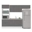 Ver imagem 3 de Cozinha Pérola com Rodapé Completa Modulada 4 Peças Torre Quente Aéreo 3 Portas e Balcão 2 Gavetas 3 Portas Yescasa Cinza/Branco