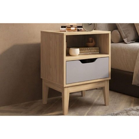 Mesa Cabeceira Mb 1095 c/1 Gaveta Mel/Cinza Movelbento