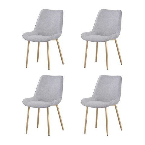 Kit 4 Cadeiras de Jantar Lara Estrutura em Aco Carbono Cor Bronze Estofado em Linho Conforto Cinza