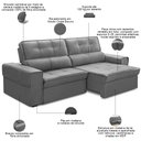 Ver imagem 4 de Sofá Retrátil Reclinável para Sala 3 Lugares 210cm Samir F04 Veludo Cinza Escuro - Lyam Decor