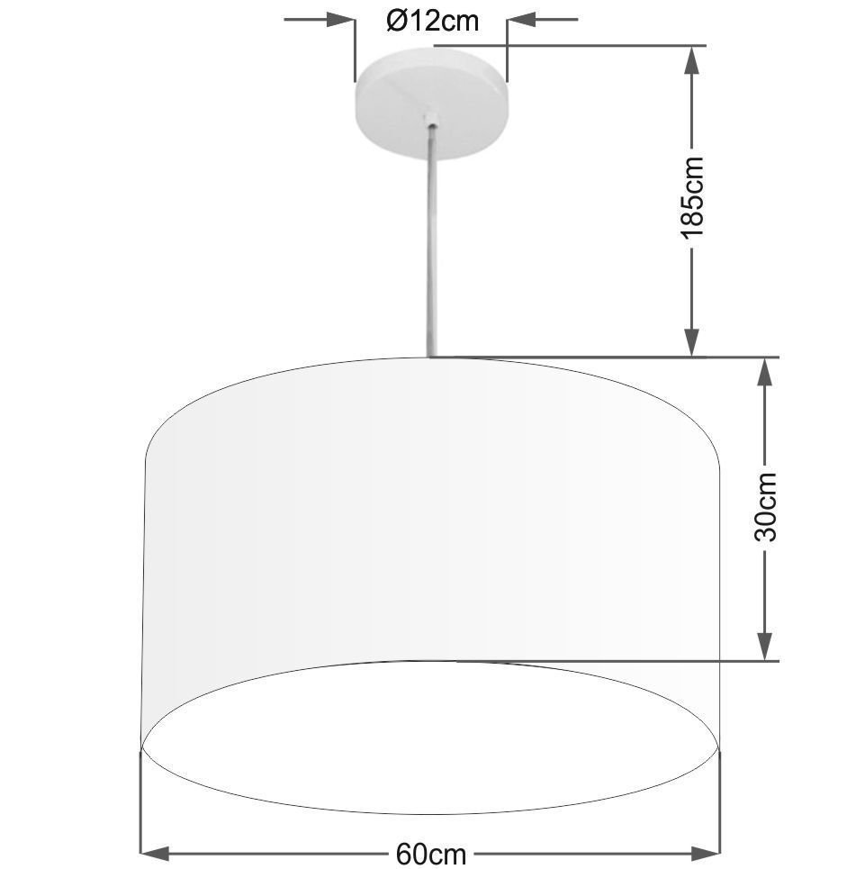 Lustre Pendente Cilíndrico Vivare Md-4101 Cúpula em Tecido 60x30cm - Bivolt - Branco - Bivolt - 2