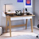 Ver imagem 1 de Escrivaninha Mesa Escritório Home Office Flexus 2 Gavetas 139cm Hanover E Branco