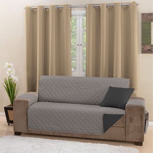 Capa Protetor de Sofá 4 Lugares King Manu Dupla Face Assento 2,40m Decorativo:cinza e Preto