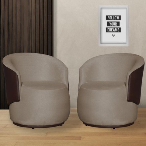 Kit 2 Poltronas Organica Beatriz Suede Cappuccino C/ Composê Corano Marrom - Lm Decor